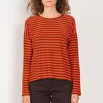 Palinaa Knitted Stripe LS Top glossy orange-cacao