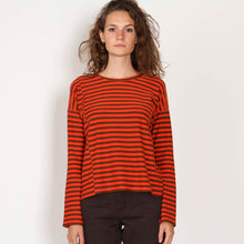 Palinaa Knitted Stripe LS Top glossy orange-cacao