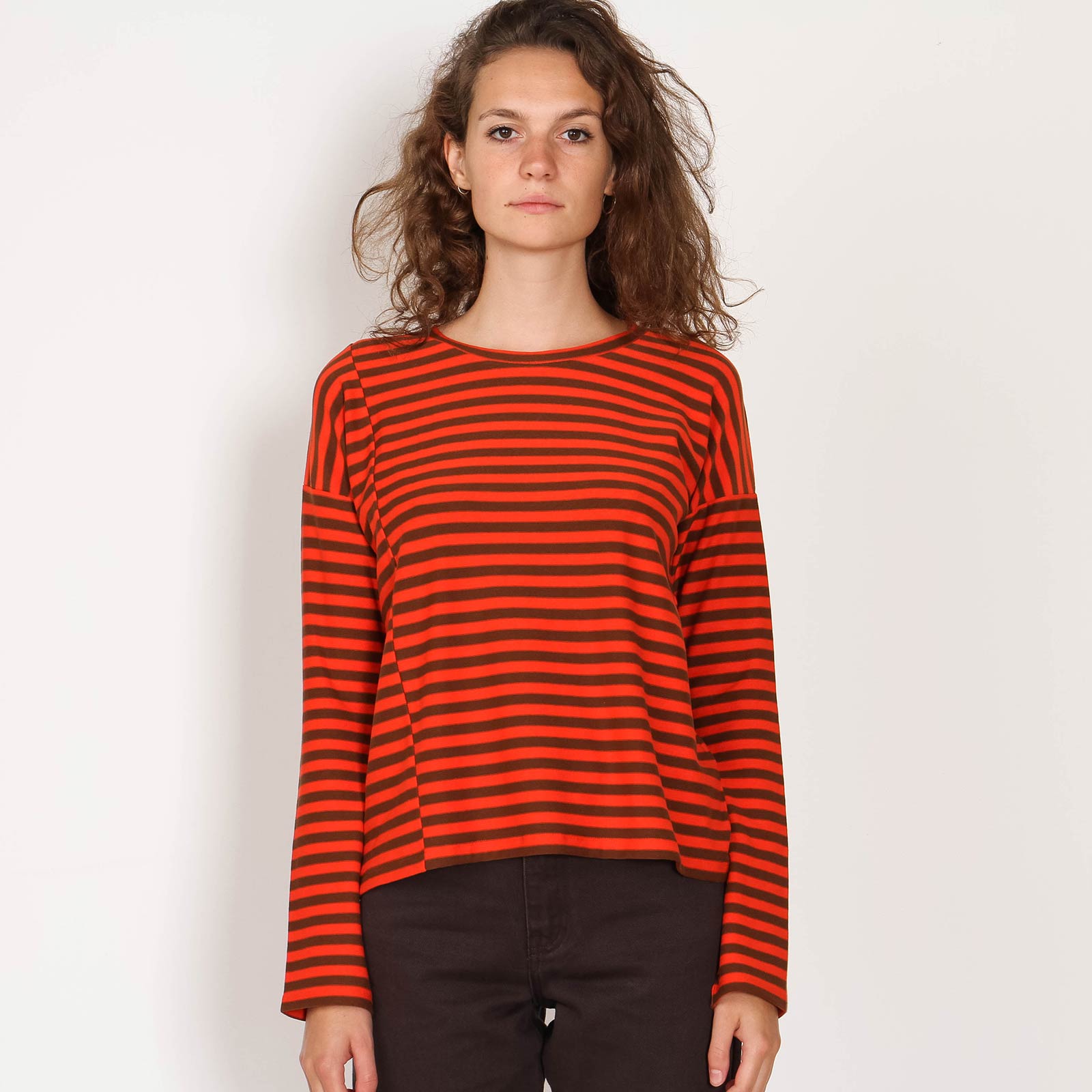 Palinaa Knitted Stripe LS Top glossy orange-cacao