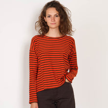 Palinaa Knitted Stripe LS Top glossy orange-cacao