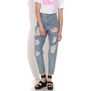 Nora Momjeans 90s light stone damaged Dr.Denim