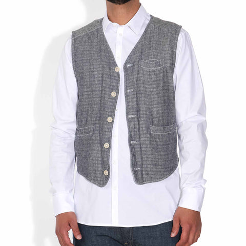 Post Gilet Japanese Quilted Double Weave navy rinsed
