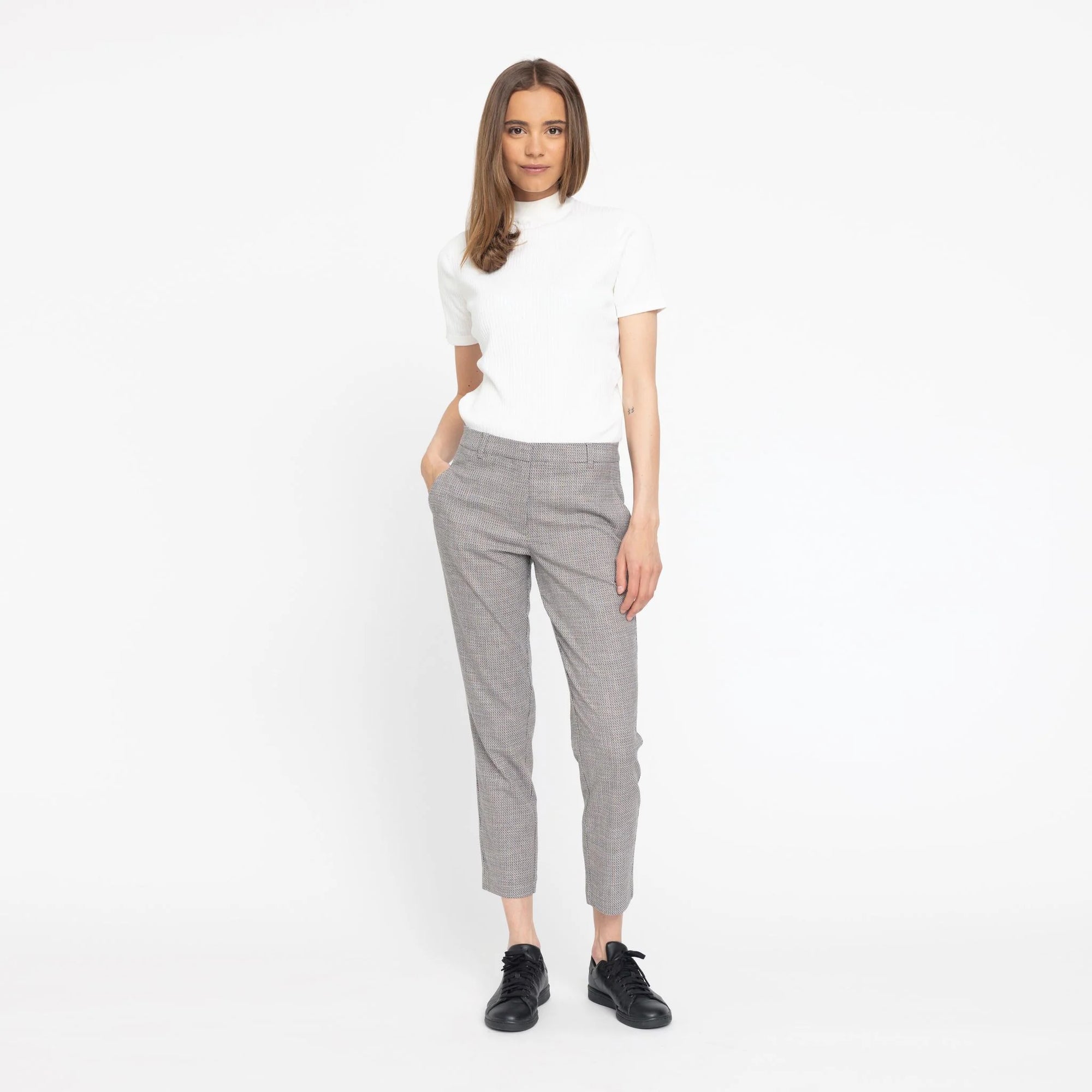 Kylie Crop 087 Trousers navy sand mix check