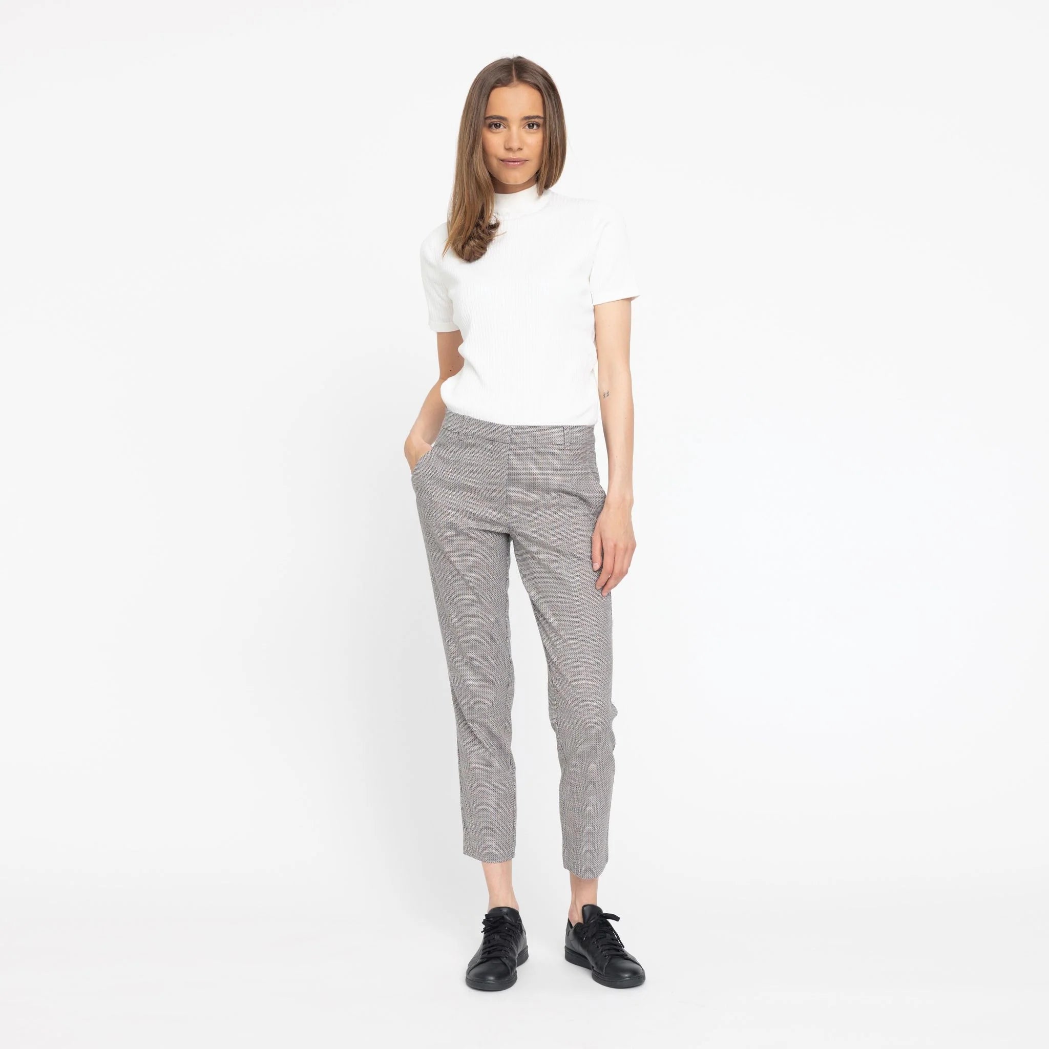 Kylie Crop 087 Trousers navy sand mix check