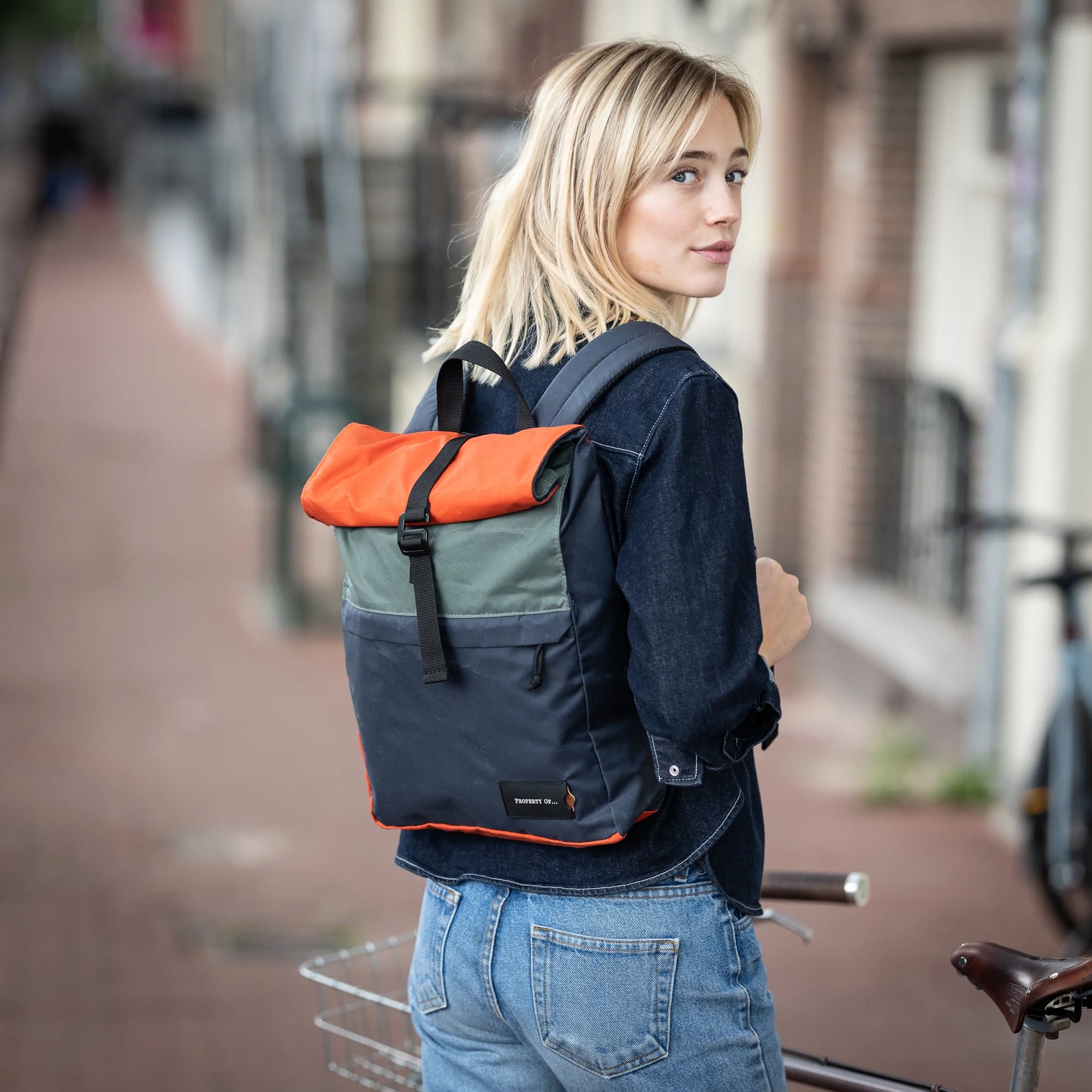 Bobby Small Foldable Backpack orange/navy/green