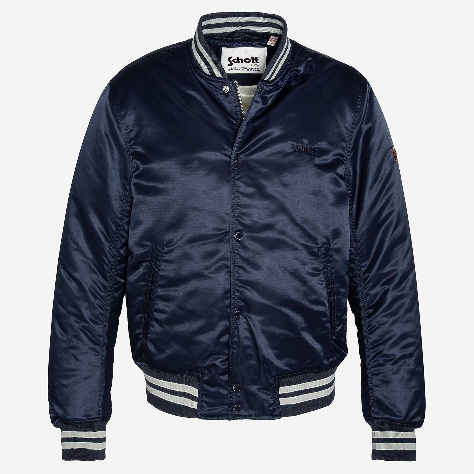 Tacson Satin Varsity Jacket navy